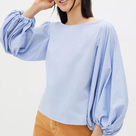 Margo Baridon x Anthropologie Balloon Sleeve XS Pink Gray Stripe Silky Blouse - Picture 3 of 5